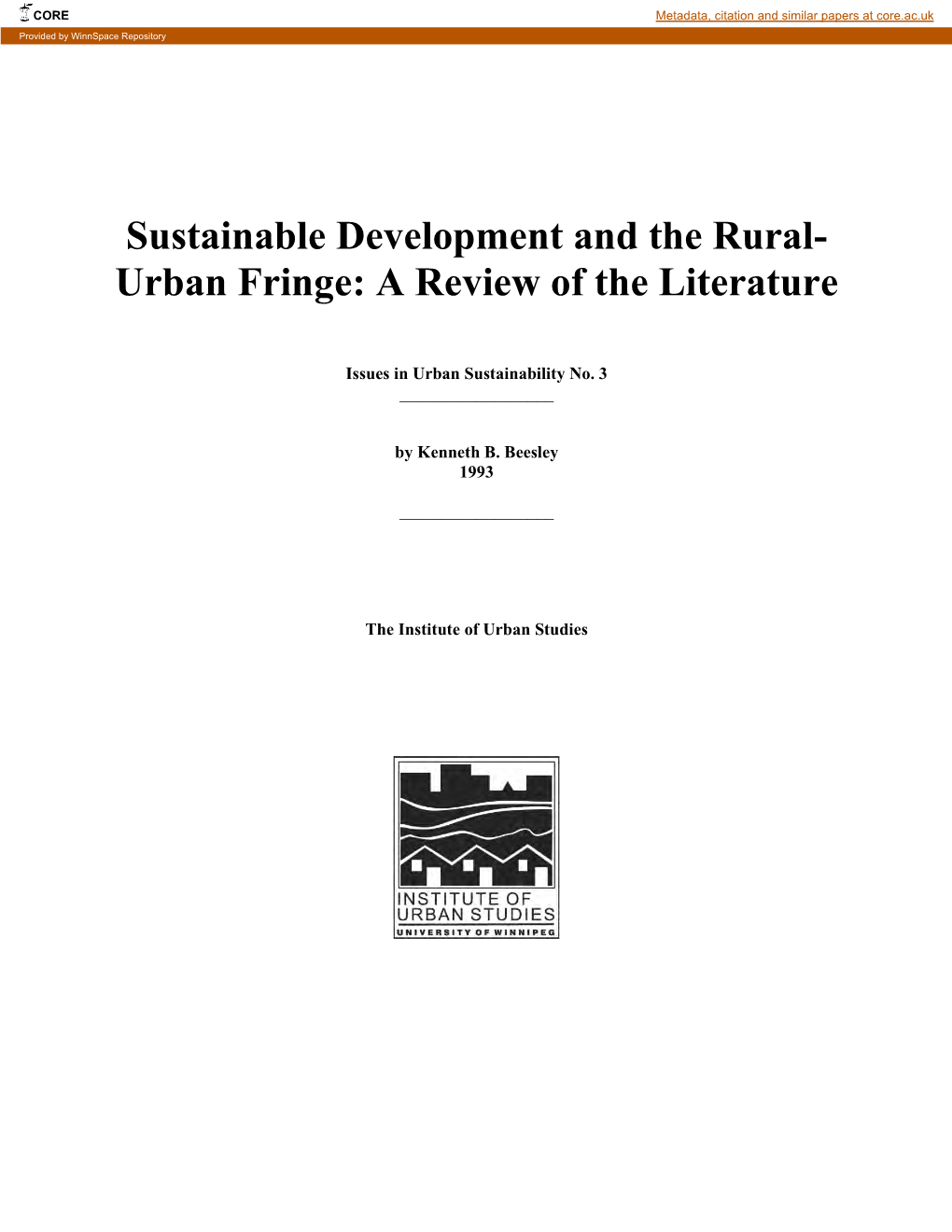 SUSTAINABLE DEVELOPMENT and the RURAL-URBAN FRINGE: a REVIEW of the LITERATURE Issues in Urban Sustainability No