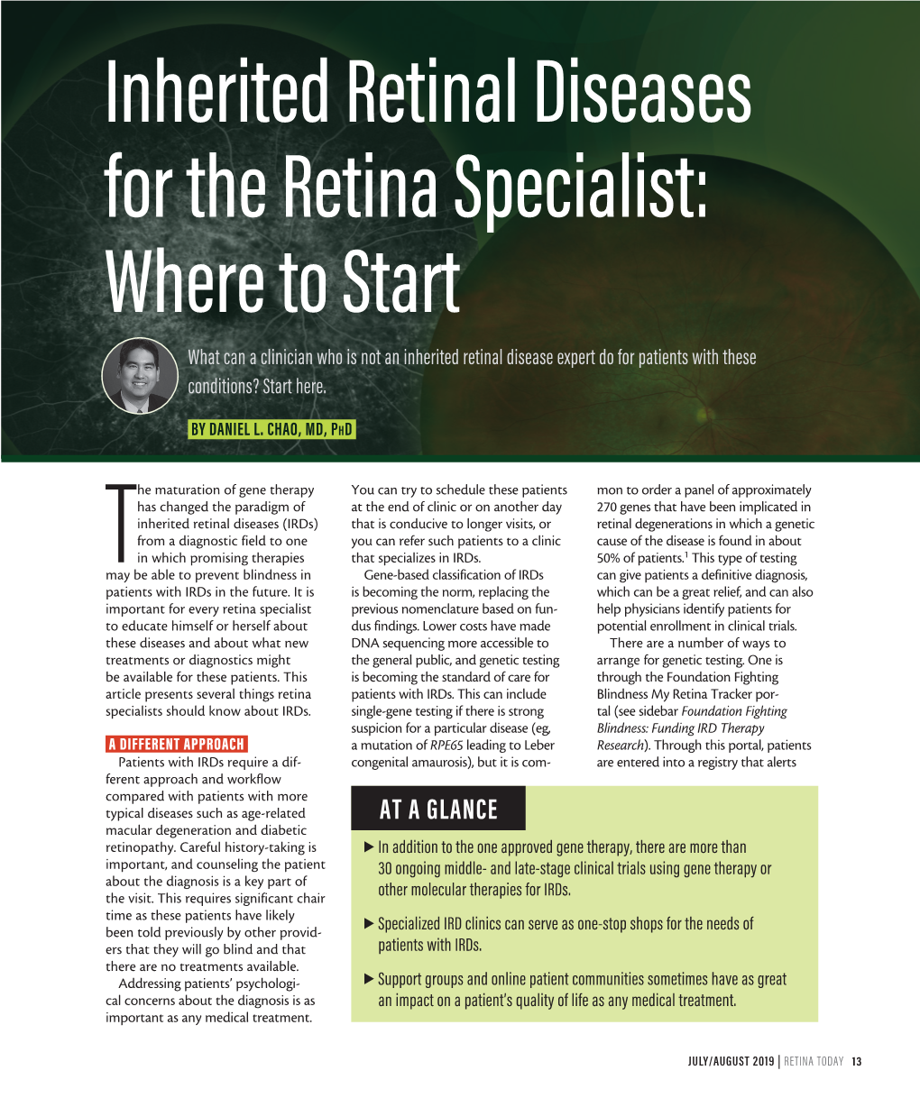 Inherited Retinal Diseases for the Retina Specialist