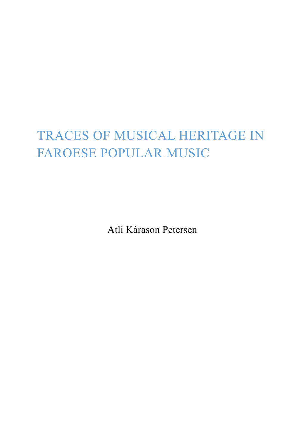 Traces of Musical Heritage in Faroese Popular Music