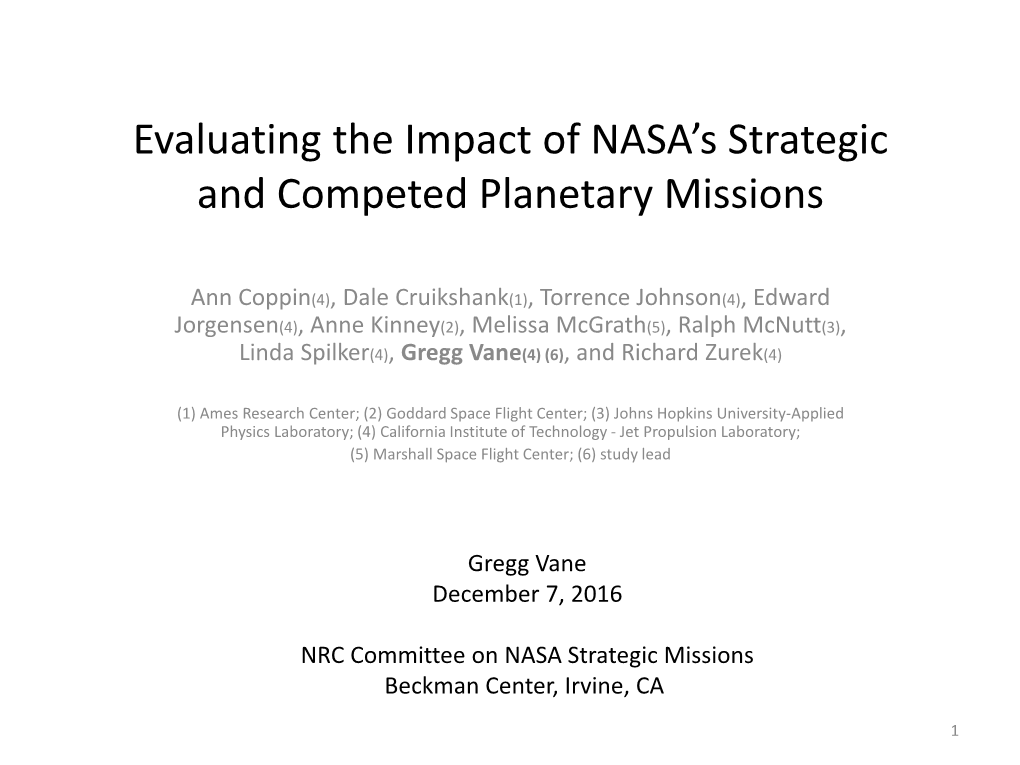 Evaluating the Impact of NASA's Strategic and Competed Missions