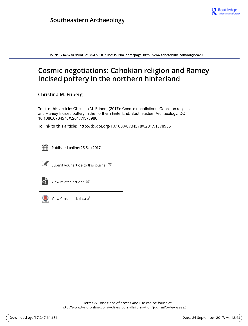 Cosmic Negotiations: Cahokian Religion and Ramey Incised Pottery in the Northern Hinterland