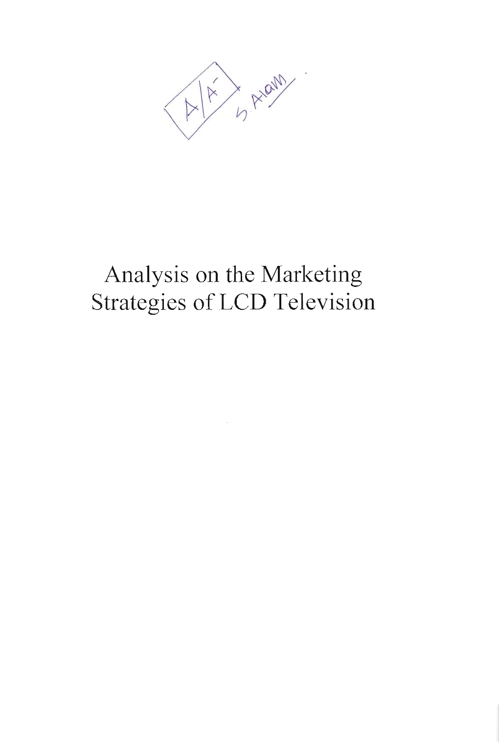 Analysis on the Marl(Eting Strategies of LCD Television 'T) Internship Report