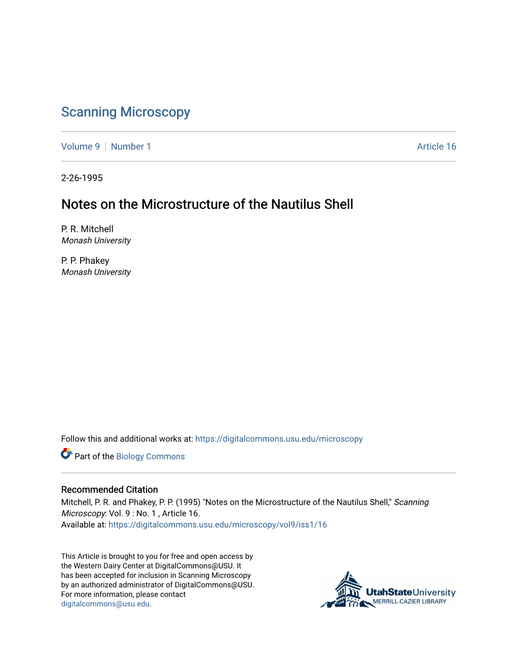 Notes on the Microstructure of the Nautilus Shell