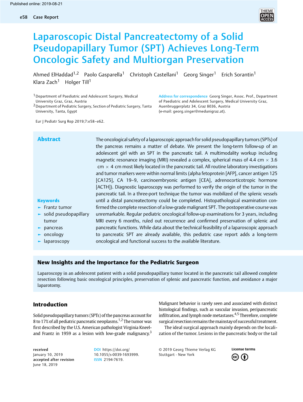 Laparoscopic Distal Pancreatectomy of a Solid Pseudopapillary Tumor (SPT) Achieves Long-Term Oncologic Safety and Multiorgan Preservation
