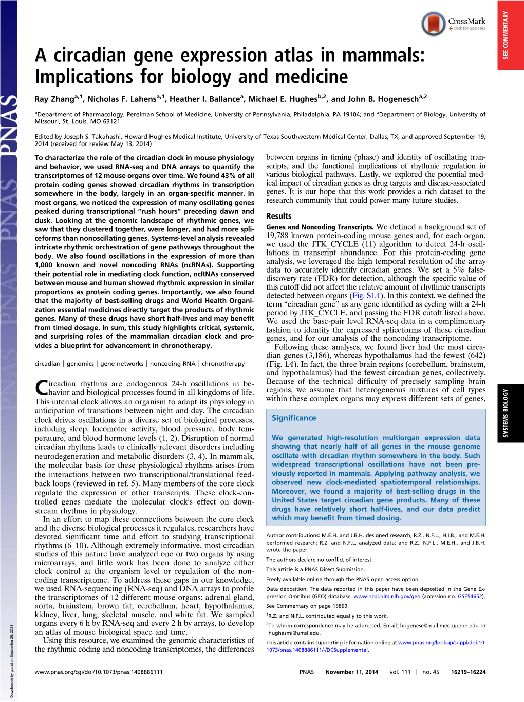 A Circadian Gene Expression Atlas in Mammals: Implications for Biology