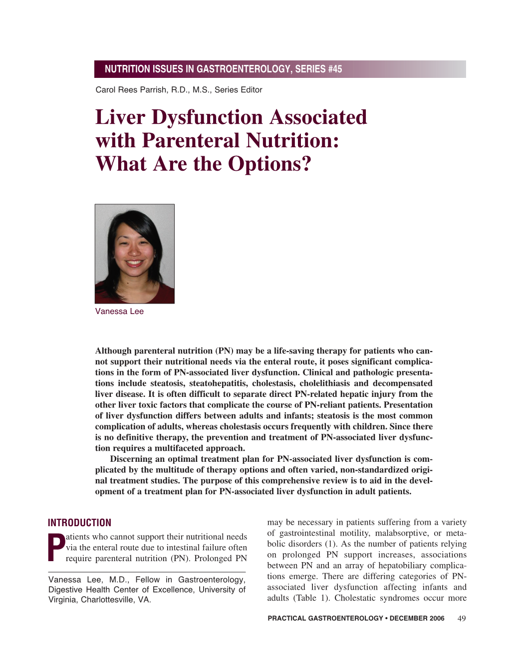 Liver Dysfunction Associated with Parenteral Nutrition: What Are the Options?