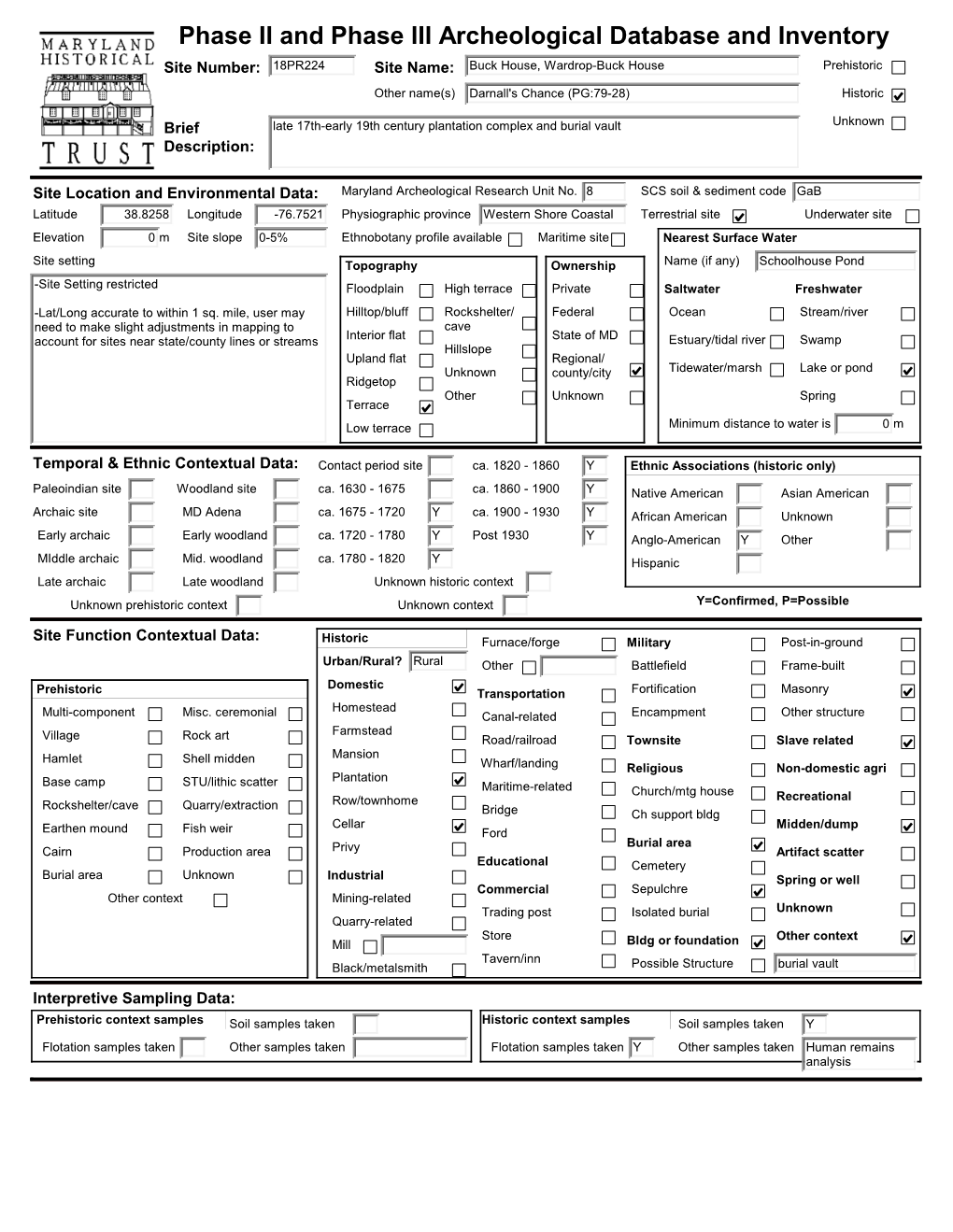 Phase II and Phase III Archeological Database and Inventory