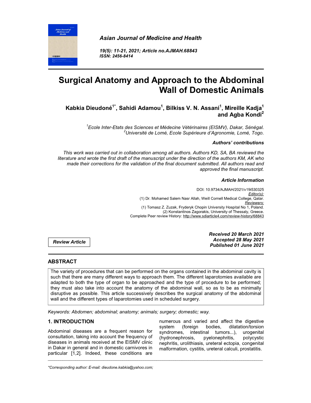 Surgical Anatomy and Approach to the Abdominal Wall of Domestic Animals