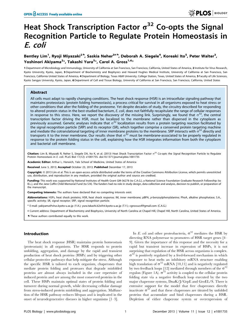 Heat Shock Transcription Factor S32 Co-Opts the Signal Recognition Particle to Regulate Protein Homeostasis in E