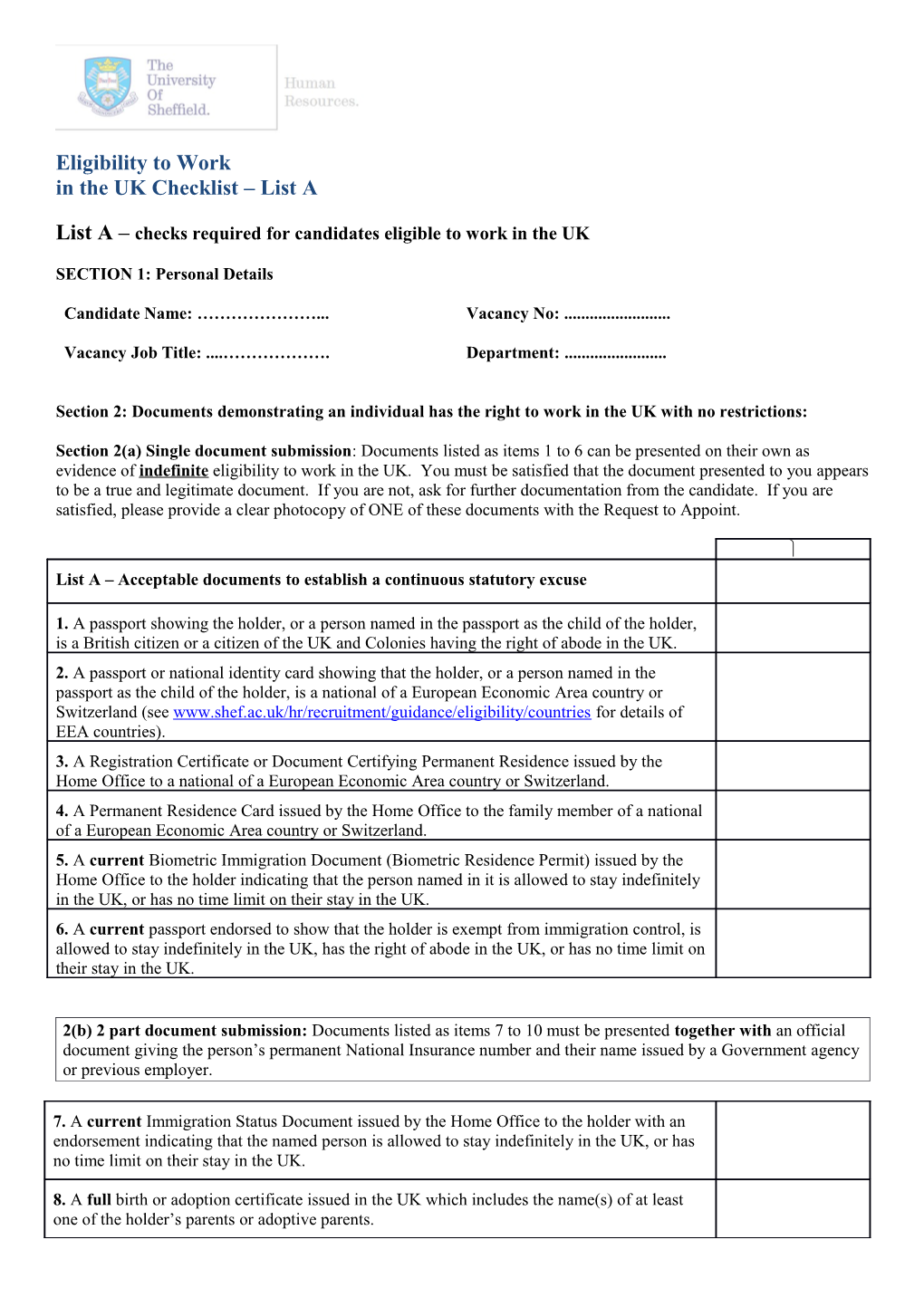 List a Checks Required for Candidates Eligible to Work in the UK