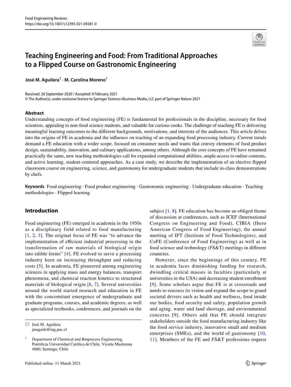 Teaching Engineering and Food: from Traditional Approaches to a Flipped Course on Gastronomic Engineering