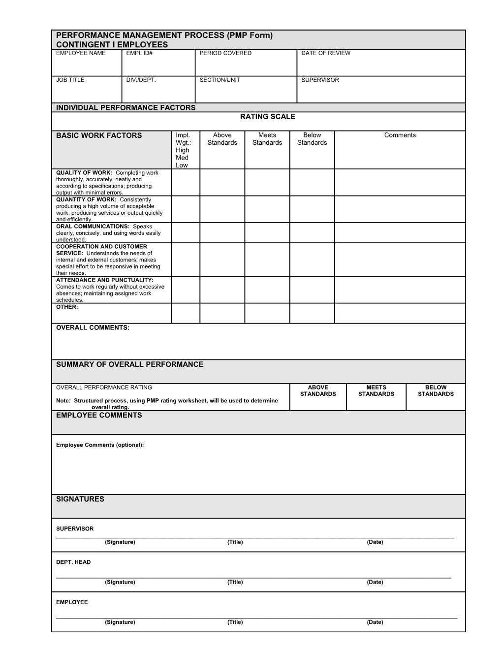 PERFORMANCE MANAGEMENT PROCESS (PMP Form) Salisbury