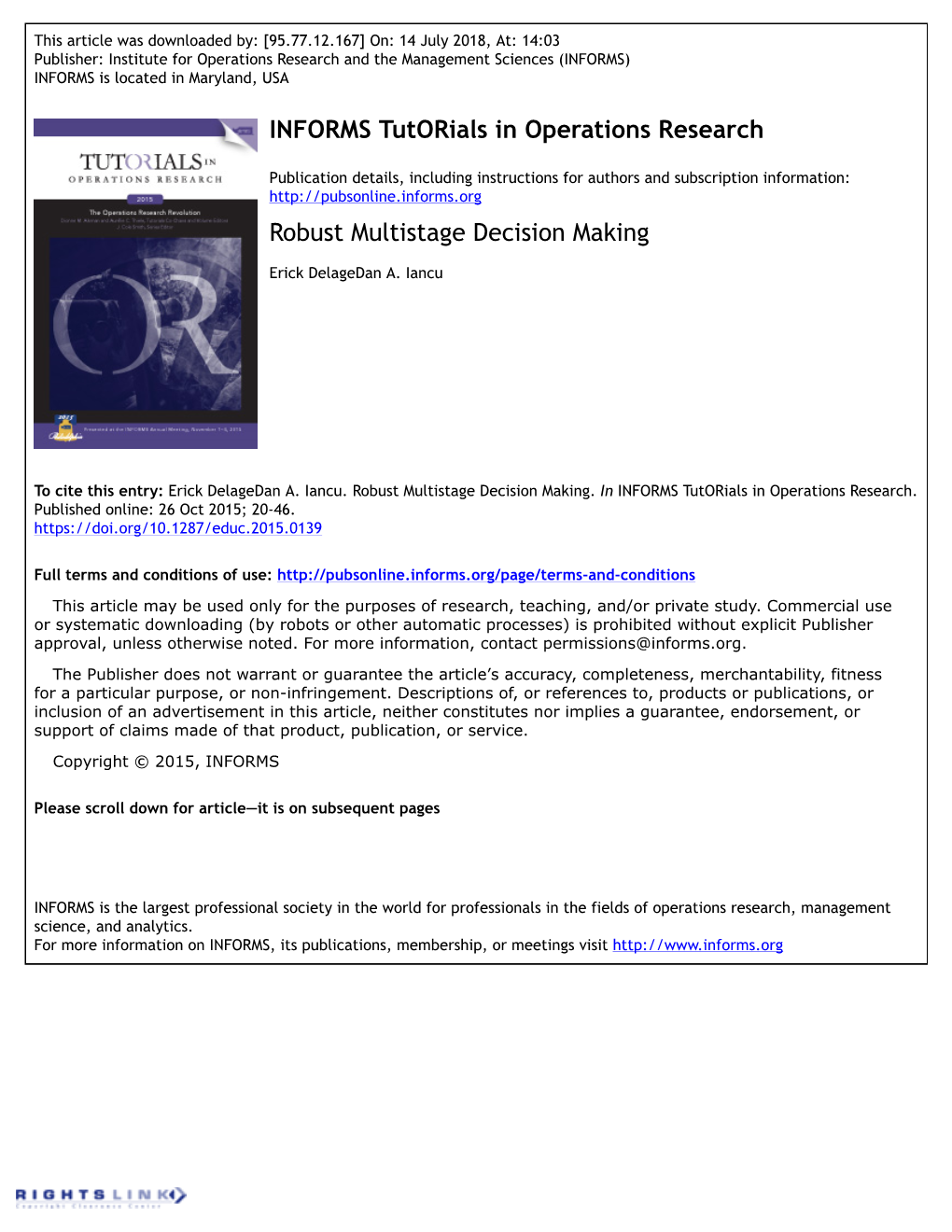 INFORMS Tutorials in Operations Research Robust Multistage