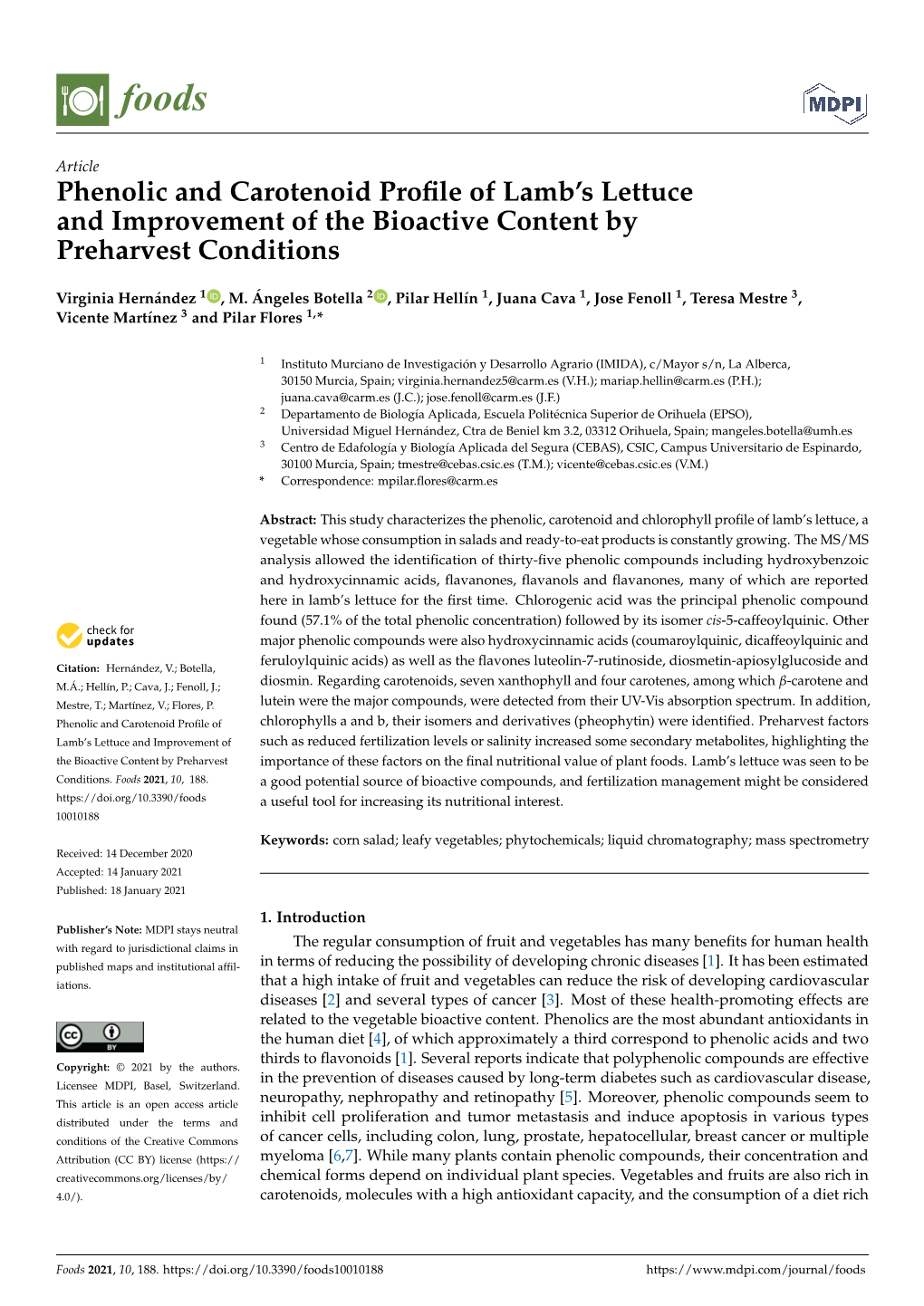 Phenolic and Carotenoid Profile of Lamb's Lettuce and Improvement Of