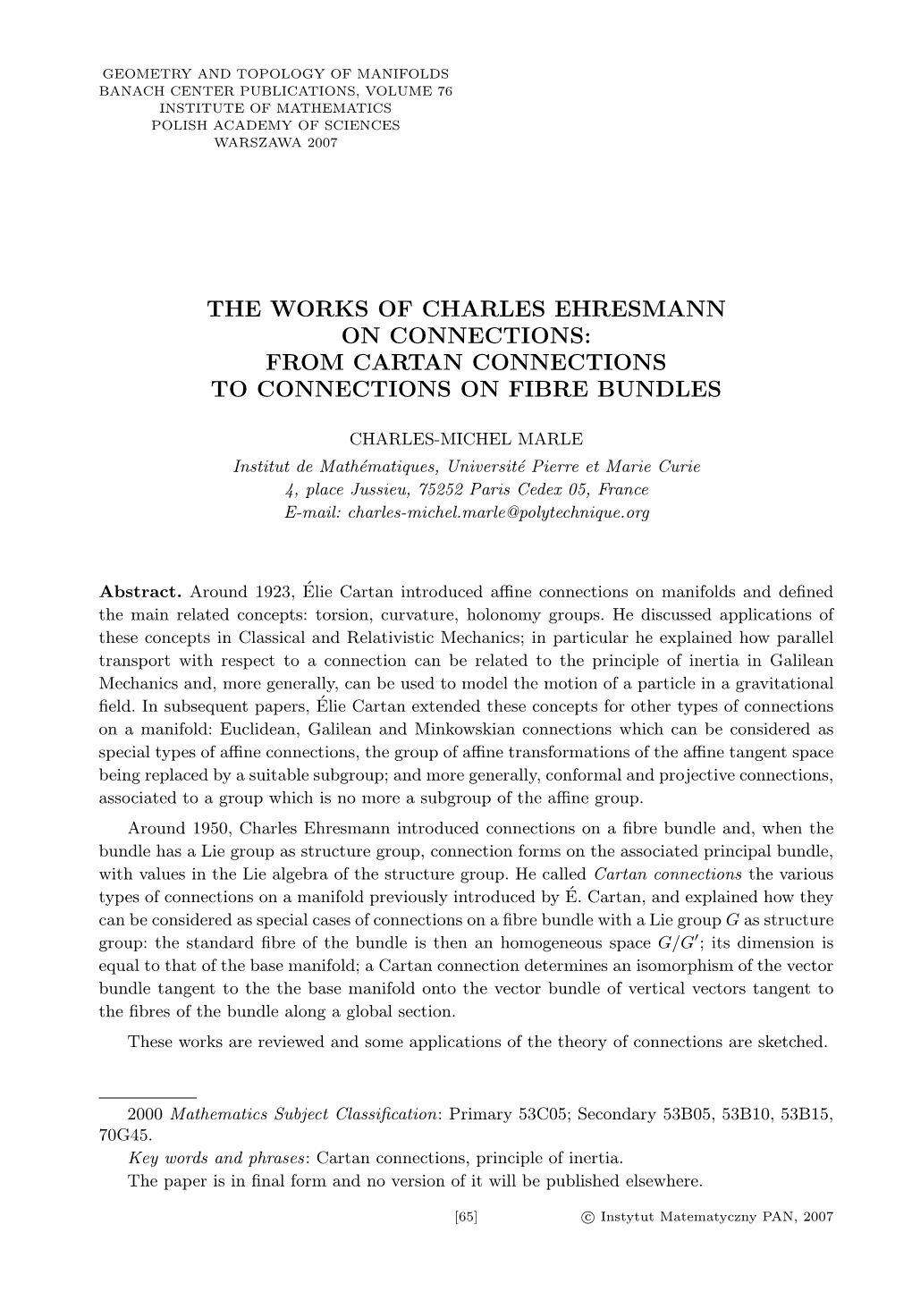 From Cartan Connections to Connections on Fibre Bundles