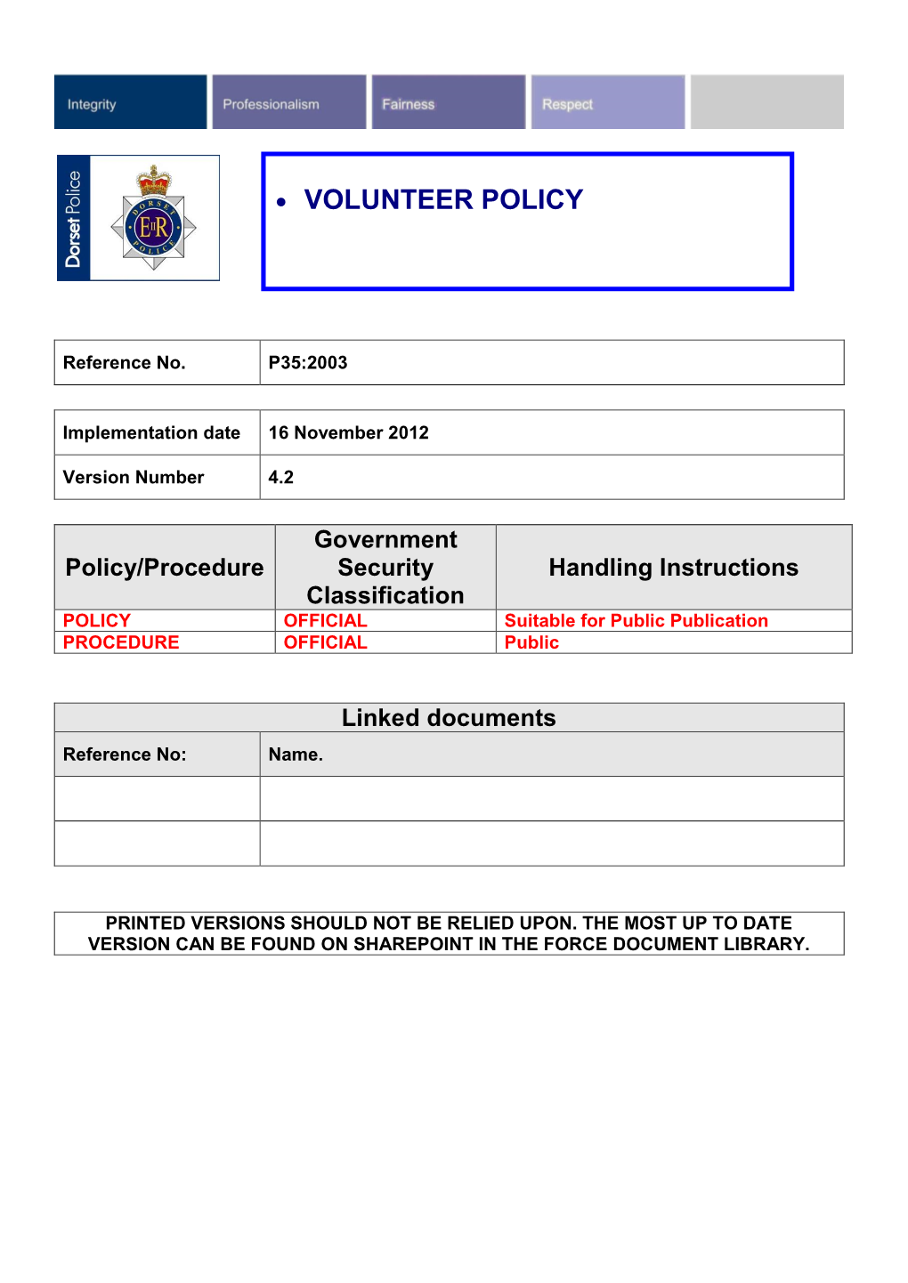 Volunteer Policy and Procedure