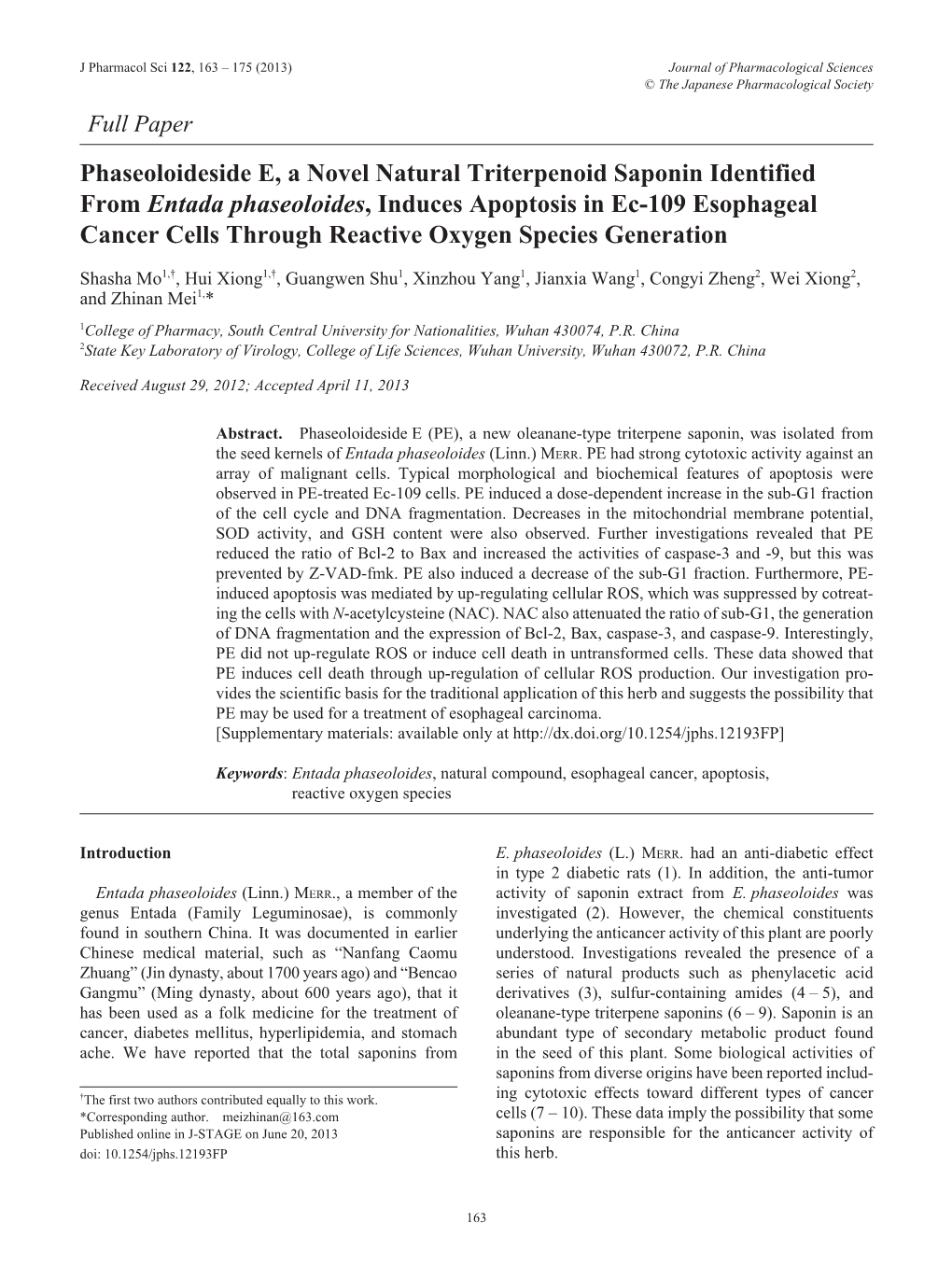 Phaseoloideside E, a Novel Natural Triterpenoid Saponin Identified