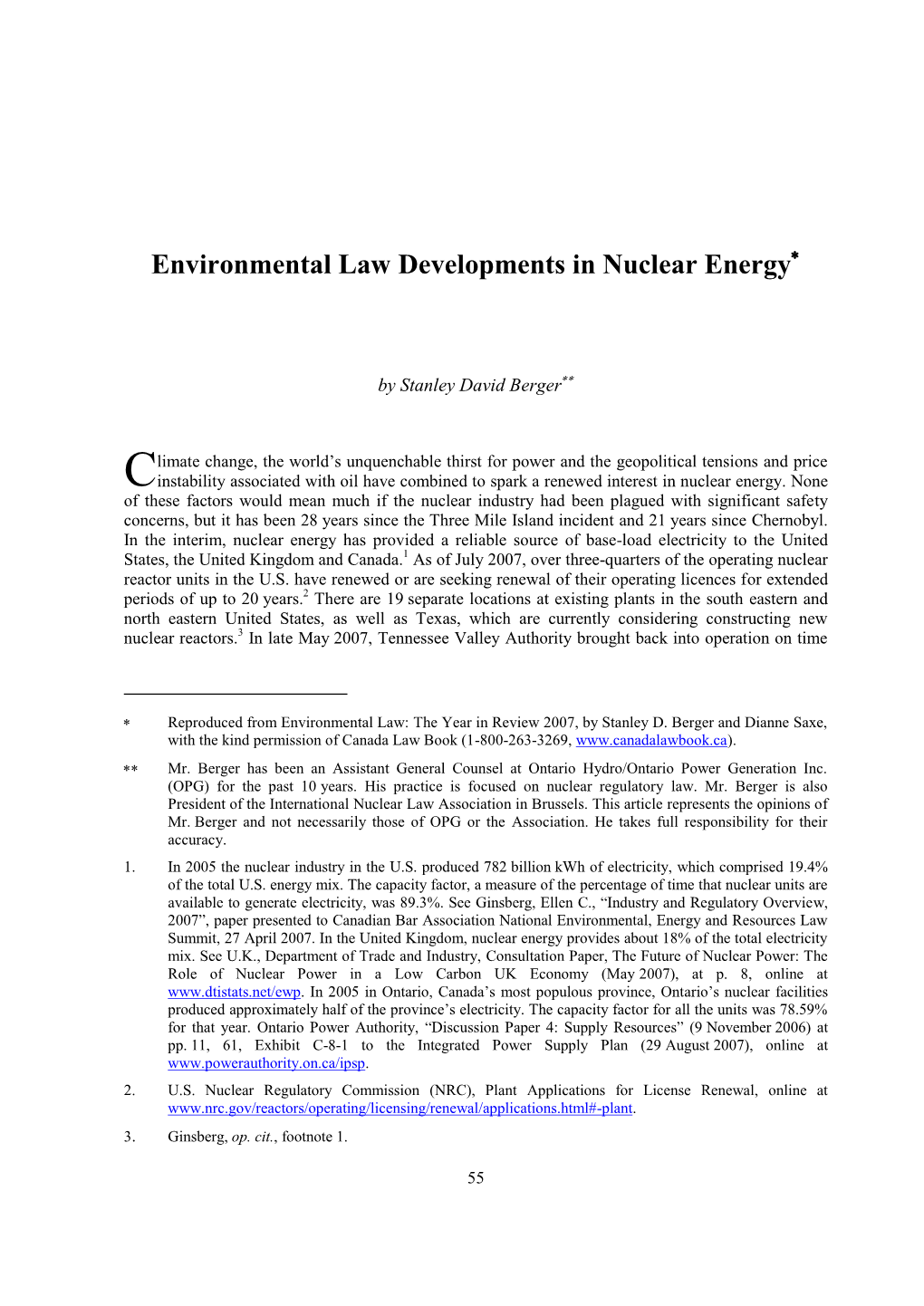 Environmental Law Developments in Nuclear Energy