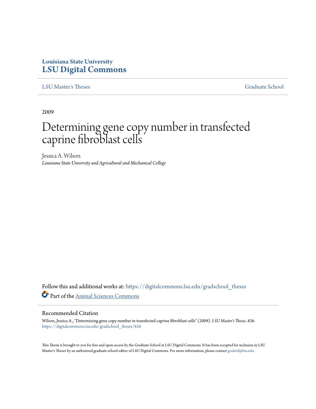 Determining Gene Copy Number in Transfected Caprine Fibroblast Cells Jessica A