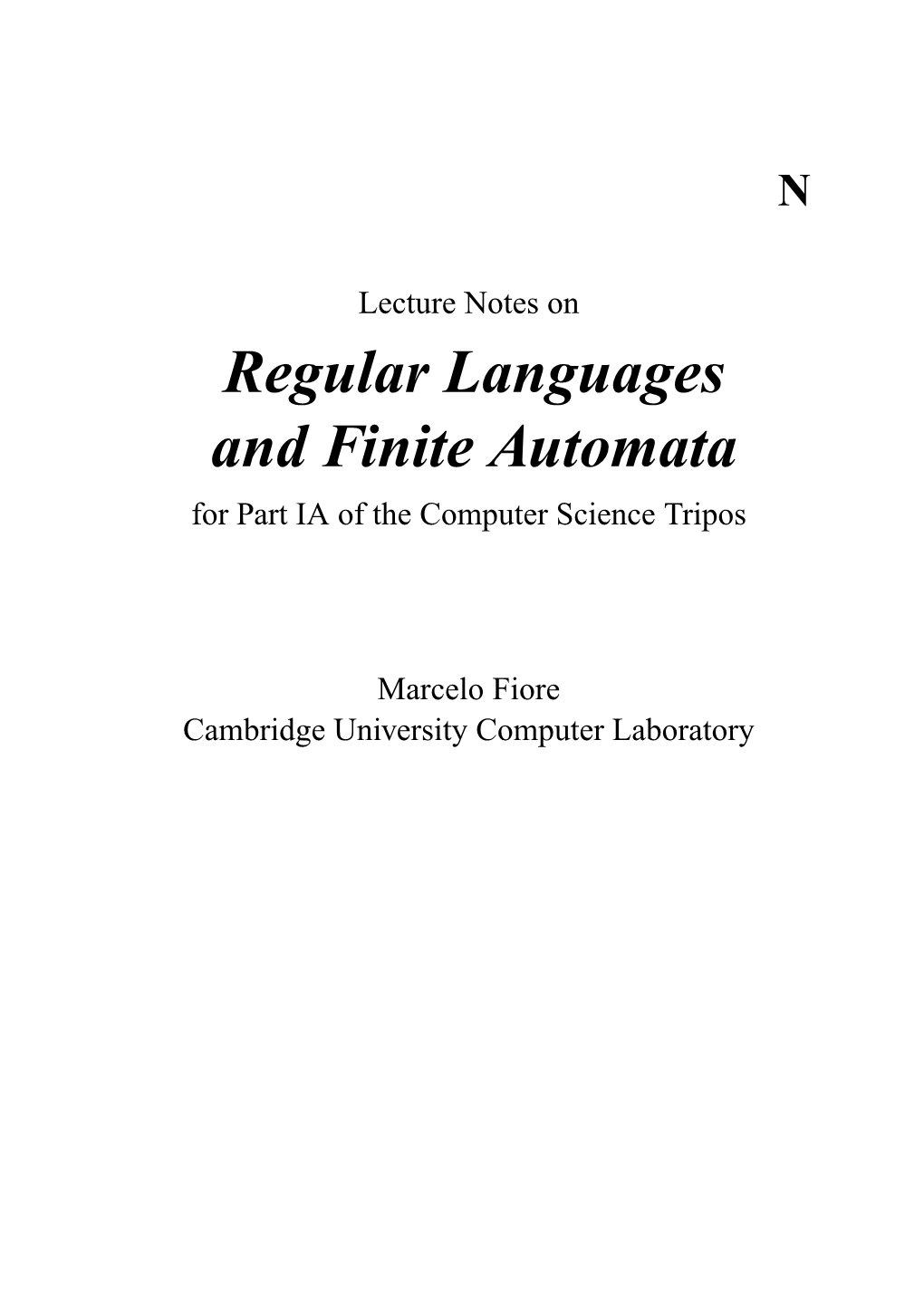Regular Languages and Finite Automata for Part IA of the Computer Science Tripos