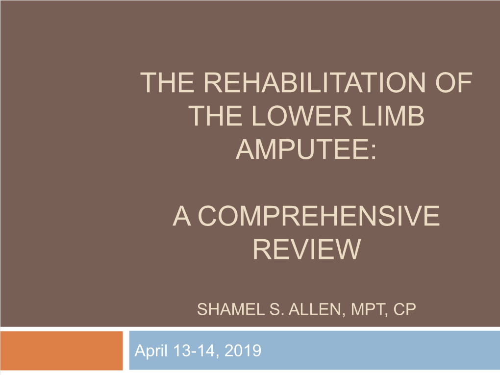 The Rehabilitation of the Lower Limb Amputee