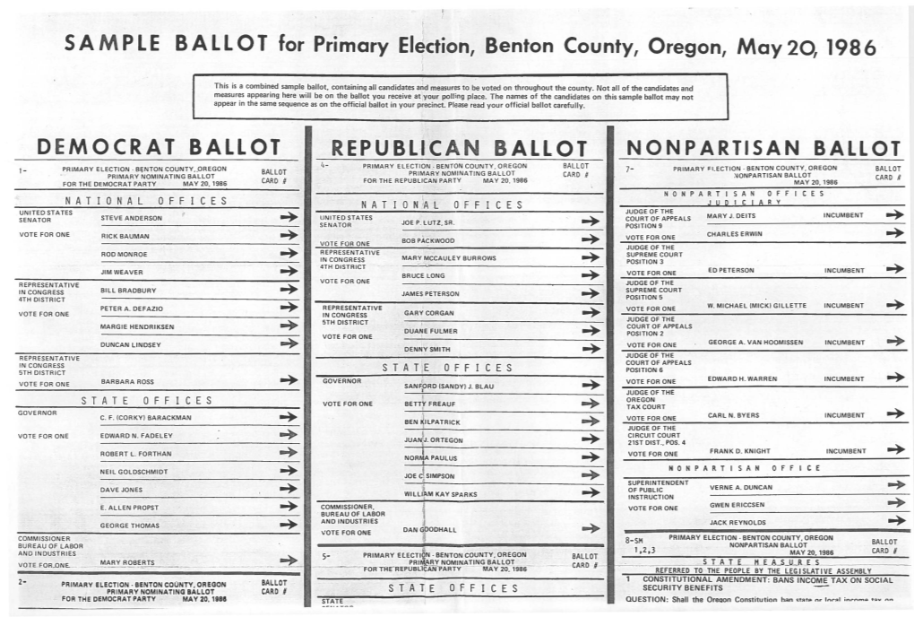 Sample Ballot, Containing All Candidates Ajd Measures to ~E Voted on Throughout the County