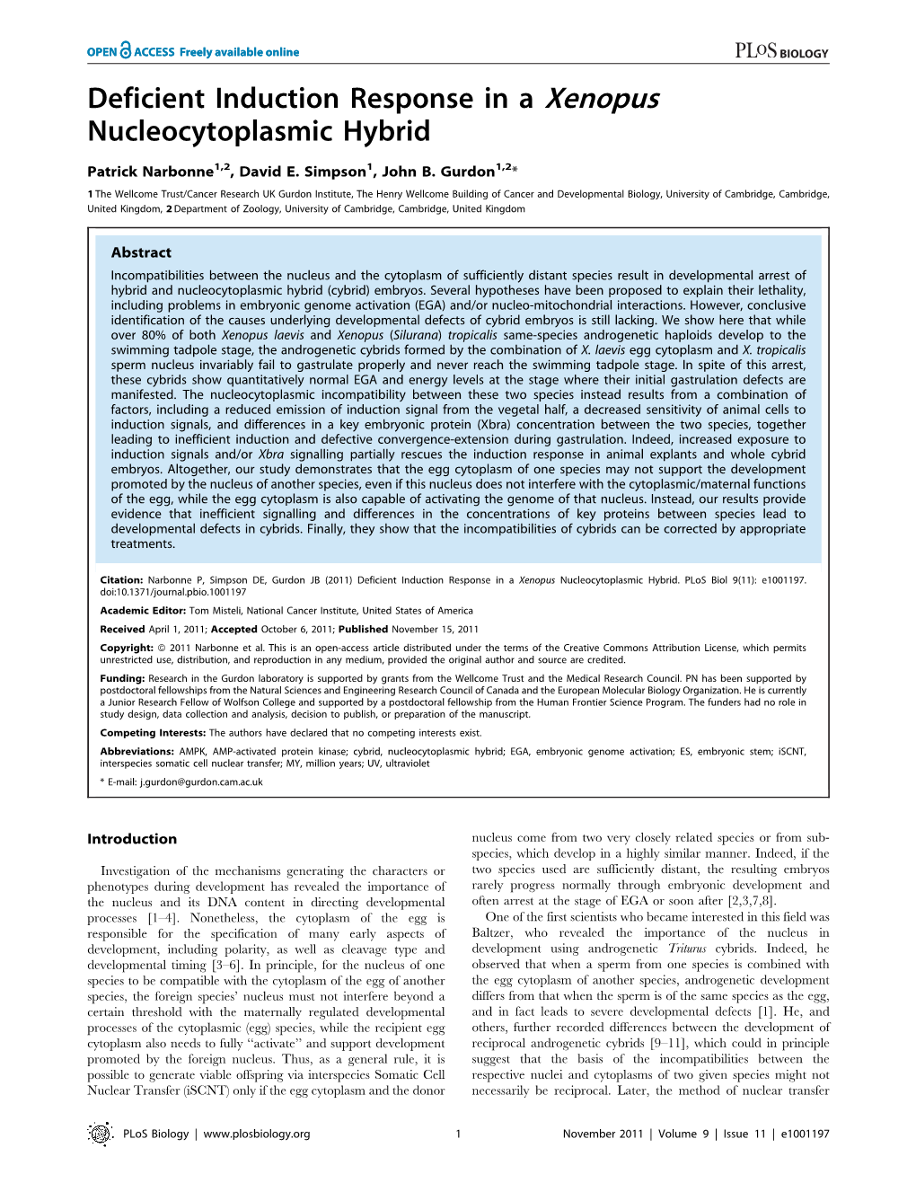 Deficient Induction Response in a Xenopus Nucleocytoplasmic Hybrid