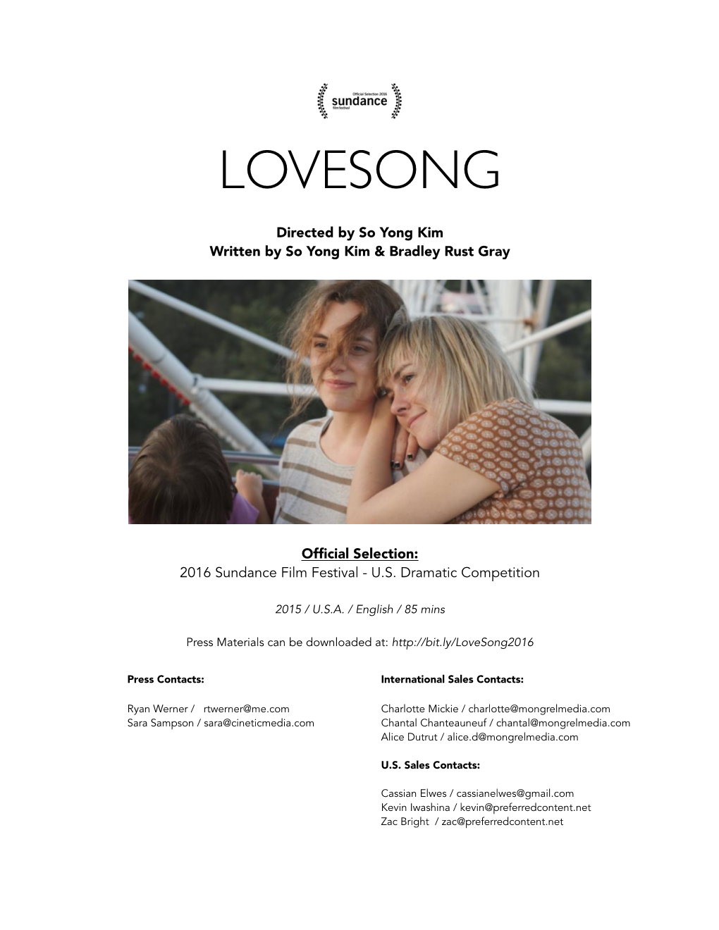 LOVESONG Press Notes