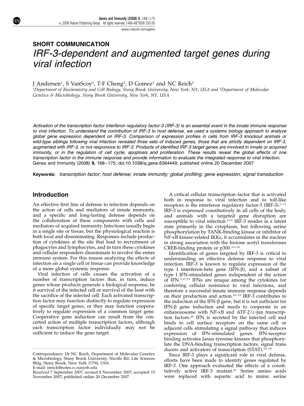 IRF-3-Dependent and Augmented Target Genes During Viral Infection