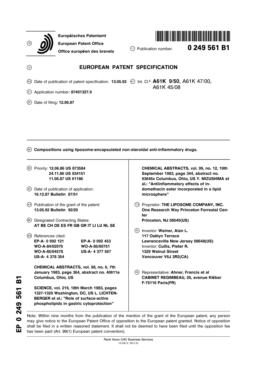 Compositions Using Liposome-Encapsulated Non-Steroidal Anti-Inflammatory Drugs