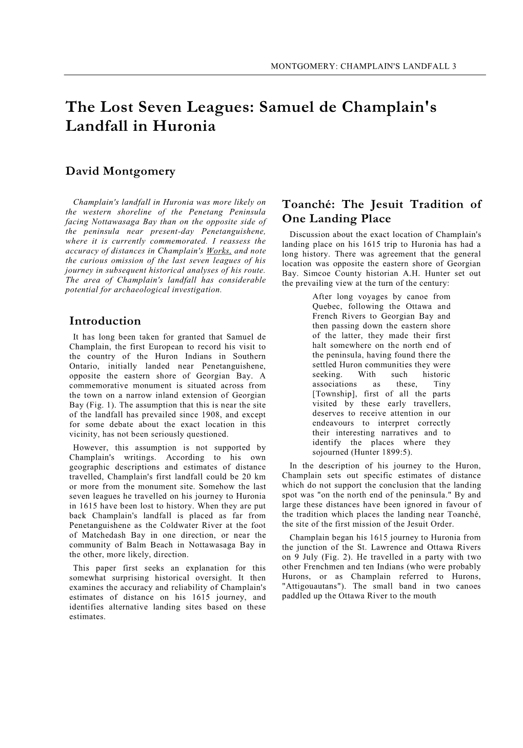 Samuel De Champlain's Landfall in Huronia