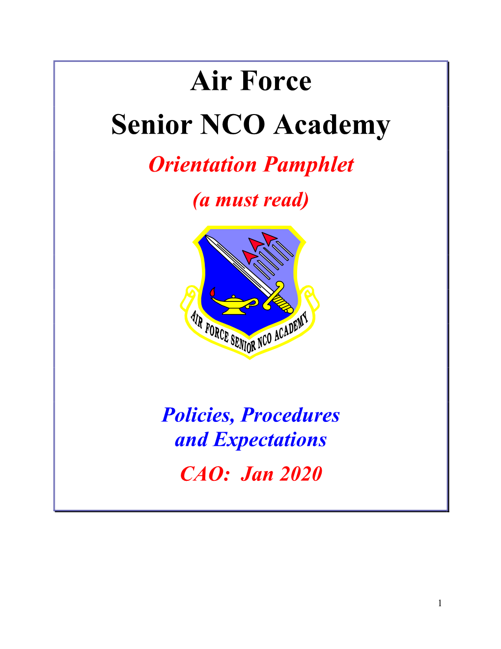 Air Force Senior NCO Academy Orientation Pamphlet (A Must Read)