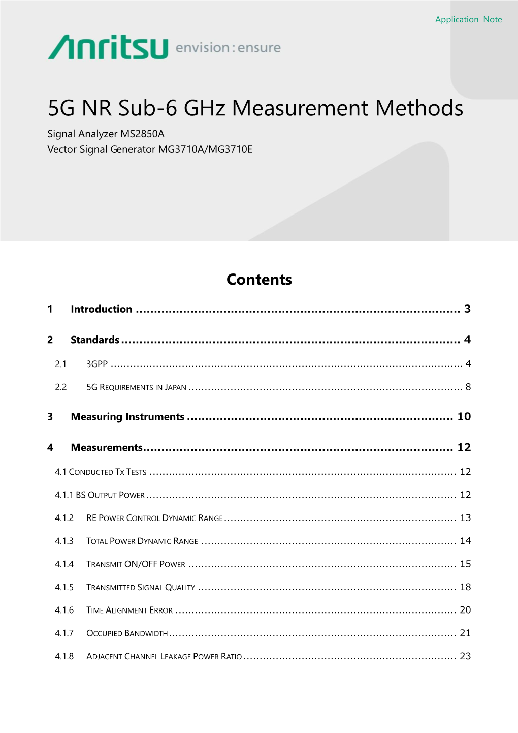 5G NR Sub-6 Ghz Measurement Methods Application Note