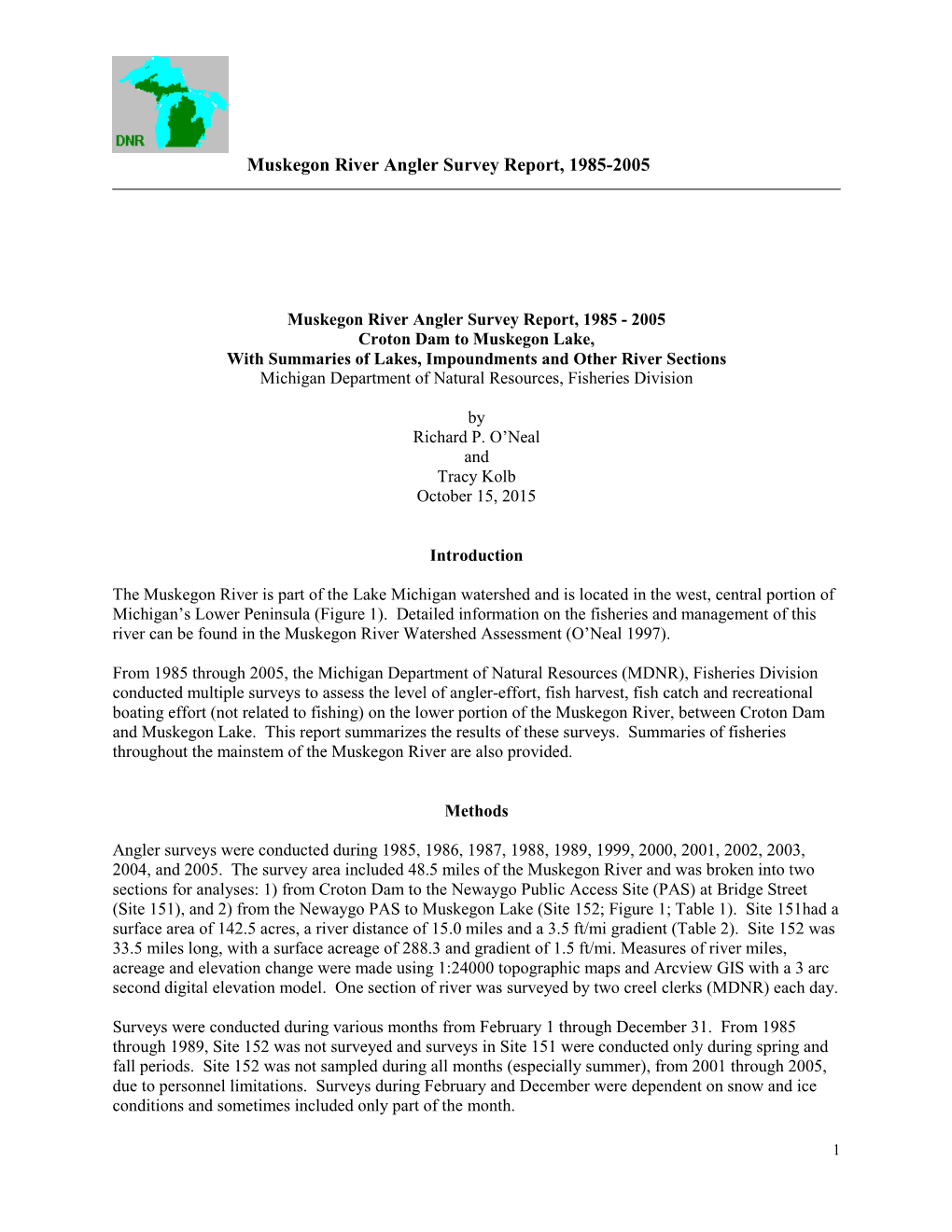 Muskegon River Angler Survey Report, 1985-2005