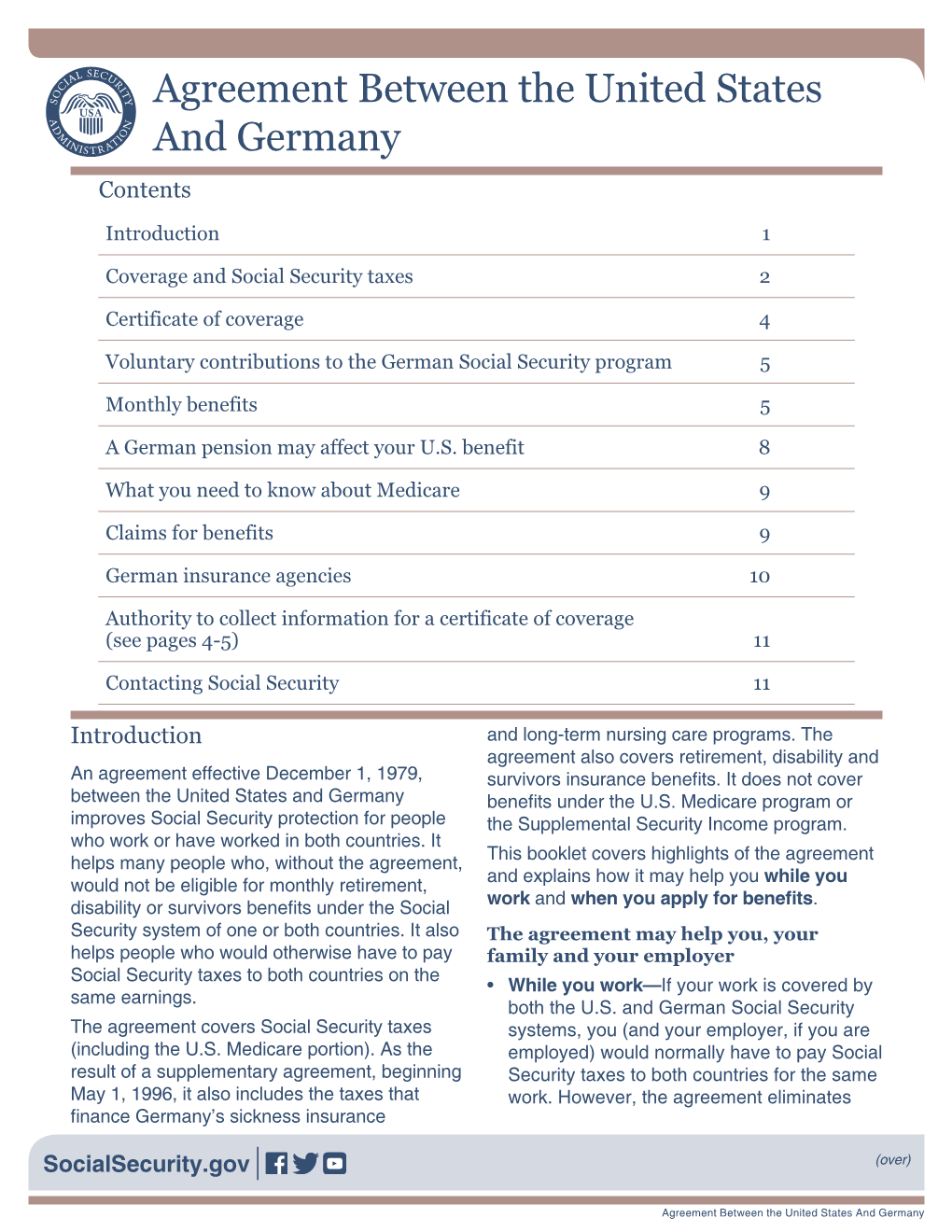 Agreement Between the United States and Germany Contents