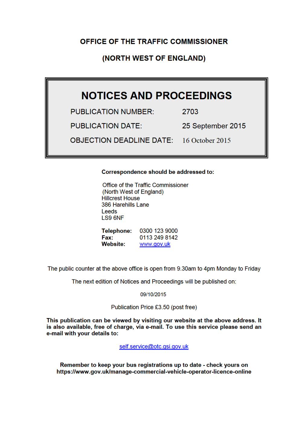 NOTICES and PROCEEDINGS 25 September 2015