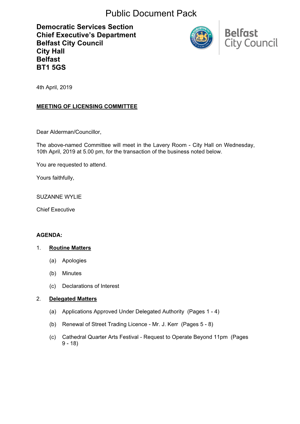 (Public Pack)Agenda Document for Licensing Committee, 10/04/2019