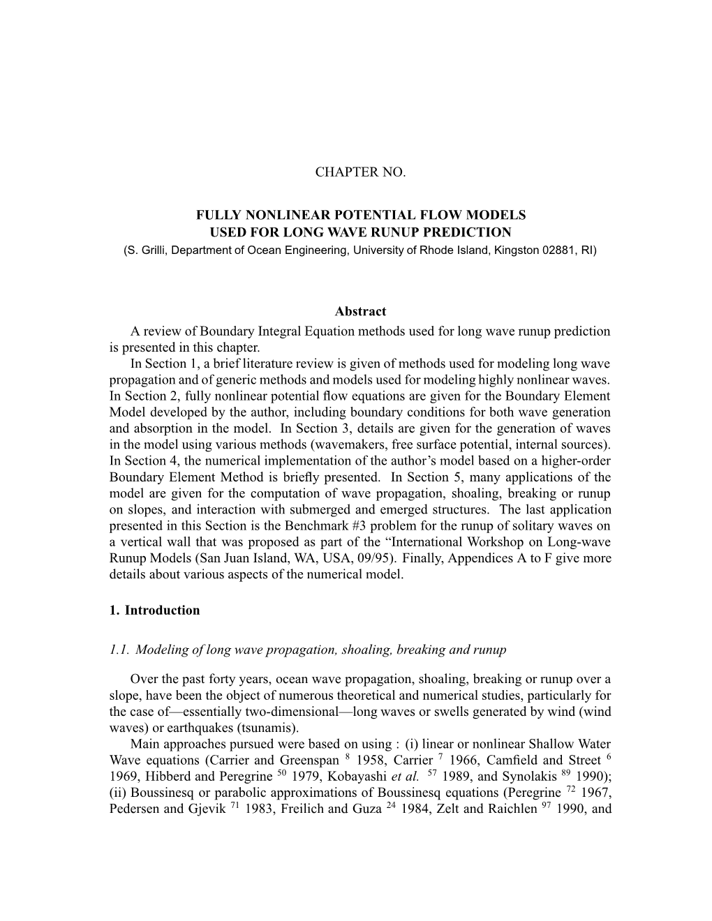 Chapter No. Fully Nonlinear Potential Flow Models Used