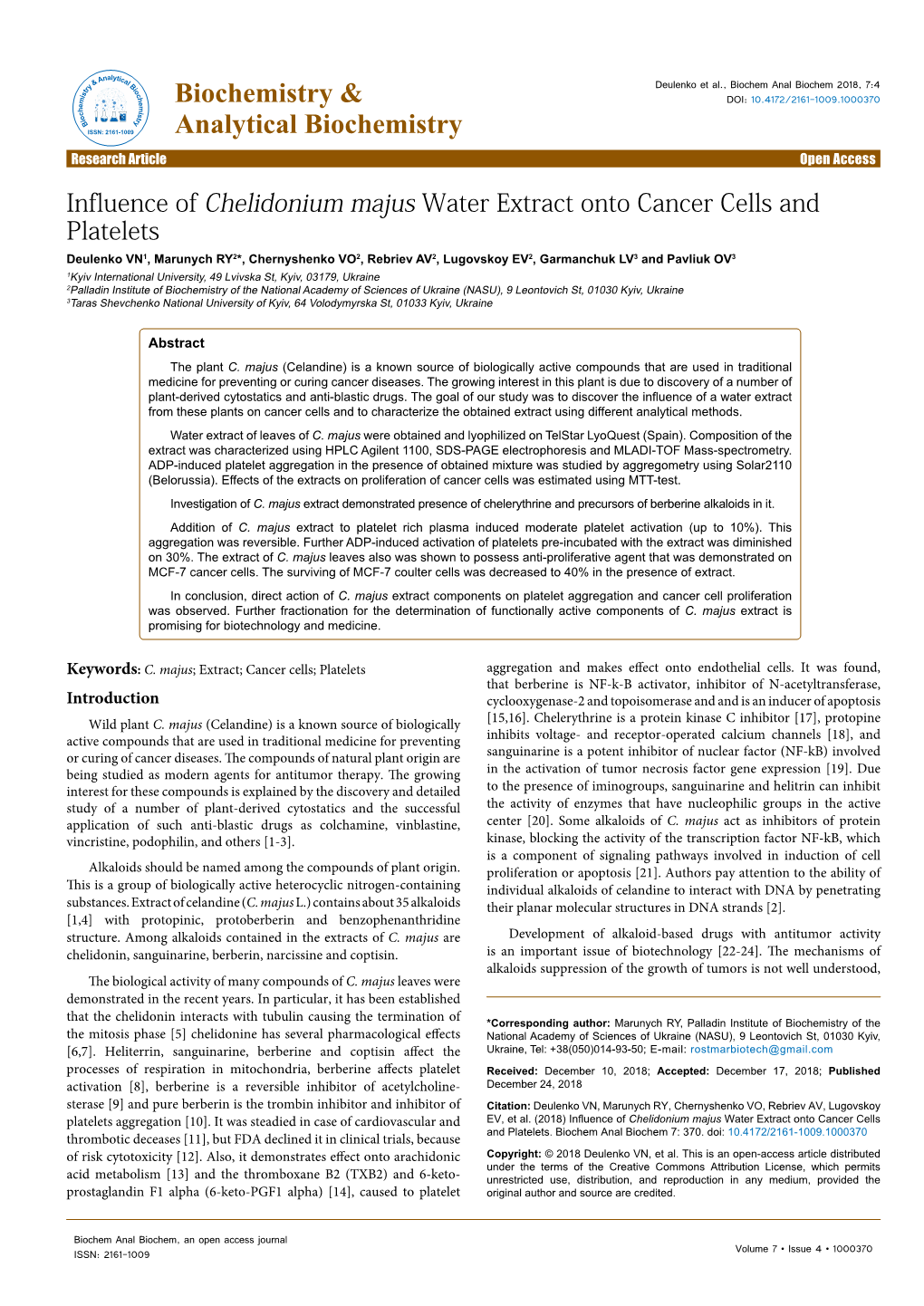 Influence of Chelidonium Majus Water Extract Onto Cancer Cells And