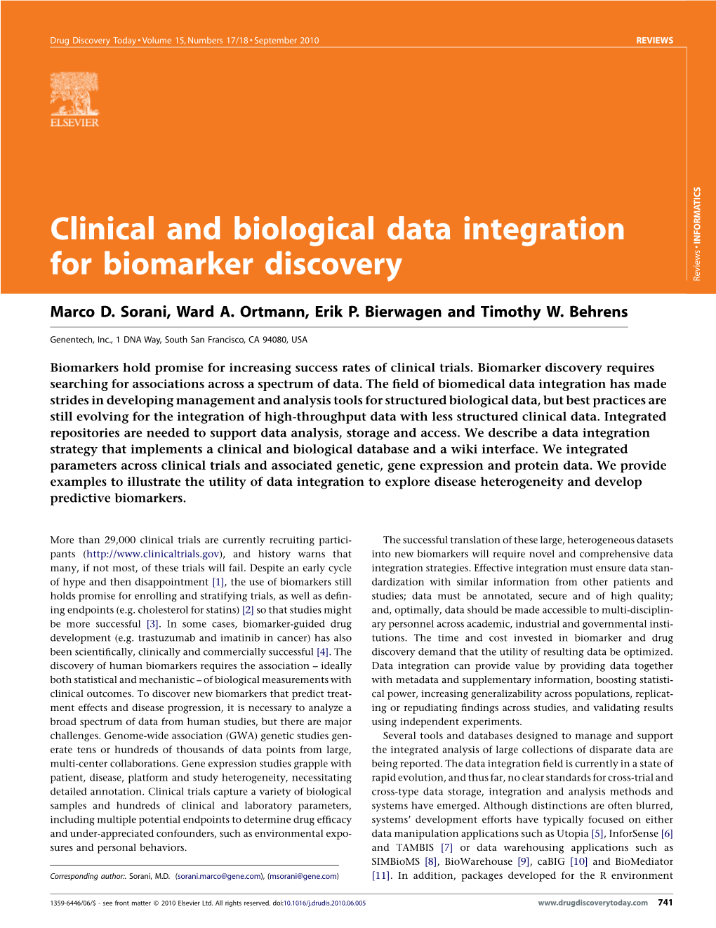 Clinical and Biological Data Integration for Biomarker Discovery