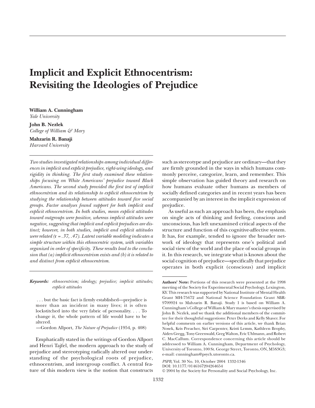 Implicit and Explicit Ethnocentrism: Revisiting the Ideologies of Prejudice