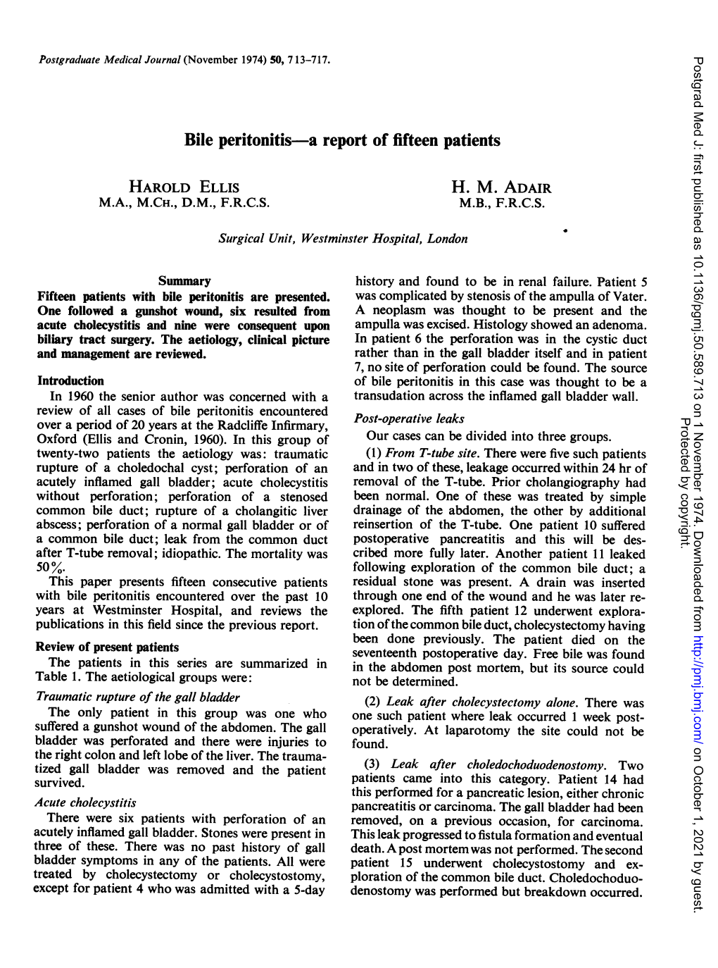 Bile Peritonitis-A Report Offifteen Patients