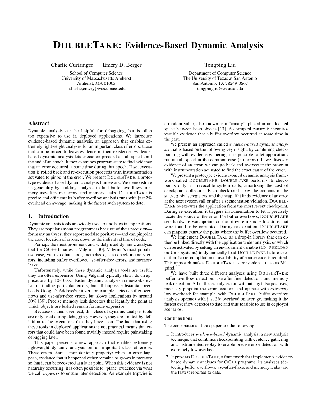 DOUBLETAKE: Evidence-Based Dynamic Analysis