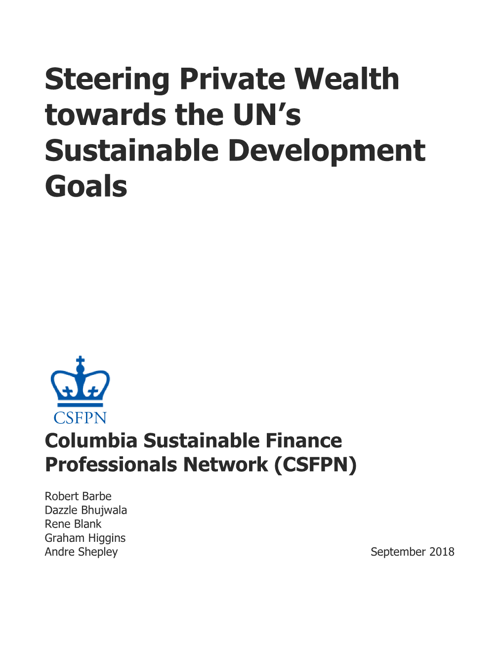Steering Private Wealth Towards the UN's Sustainable Development Goals