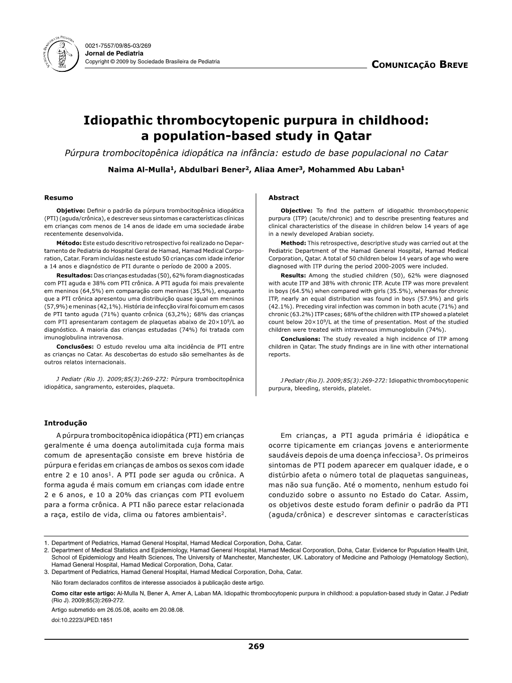 Idiopathic Thrombocytopenic Purpura in Childhood