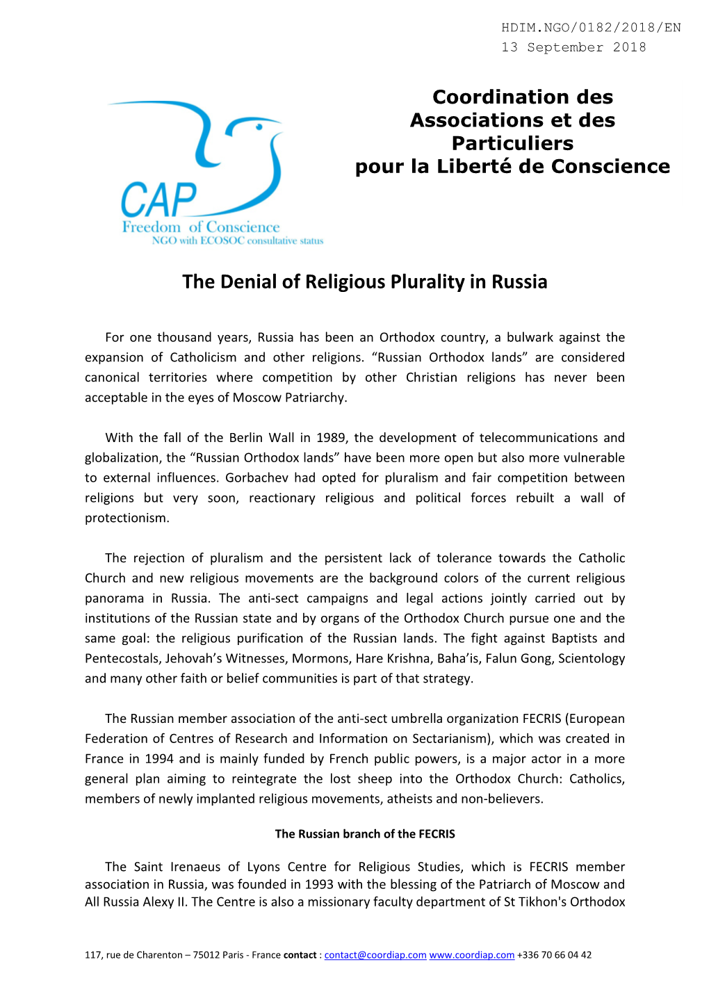 The Denial of Religious Plurality in Russia