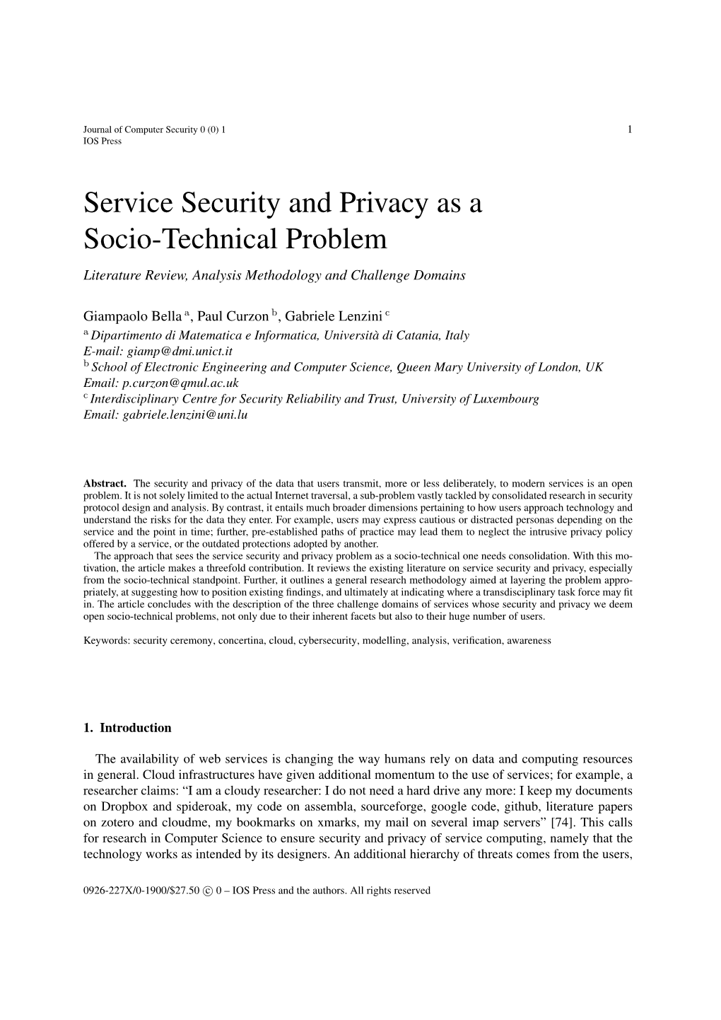 Service Security and Privacy As a Socio-Technical Problem Literature Review, Analysis Methodology and Challenge Domains