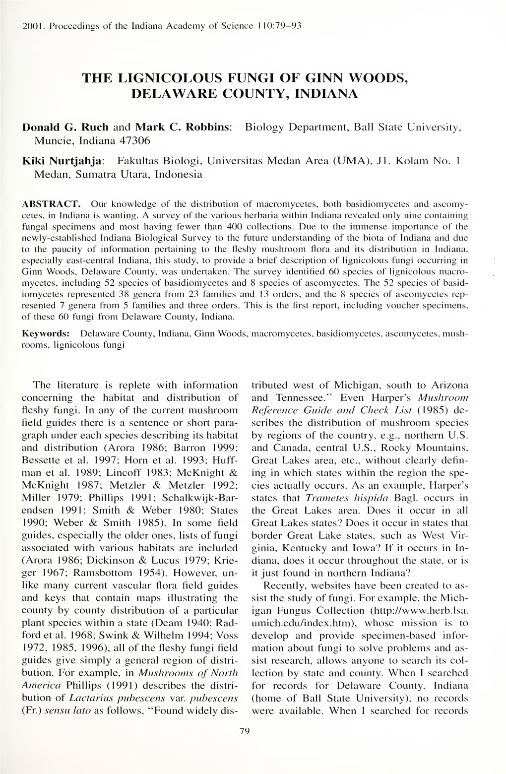 Proceedings of the Indiana Academy of Science 1 10:79-93