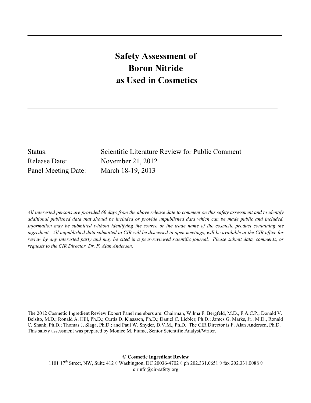 Safety Assessment of Boron Nitride As Used in Cosmetics