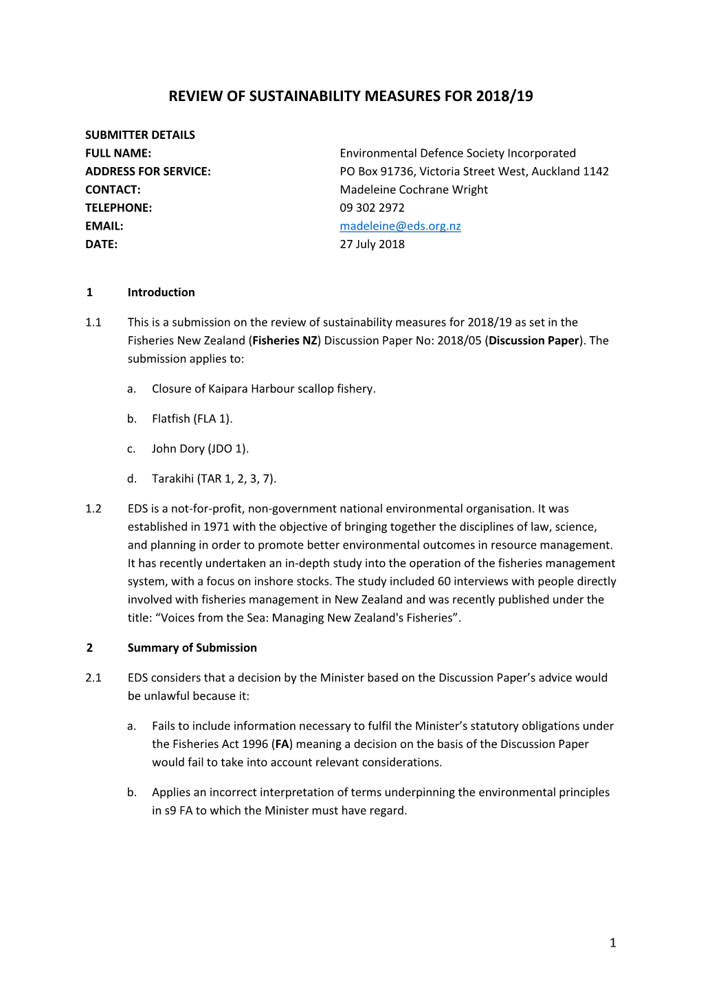 Review of Sustainability Measures for 2018/19